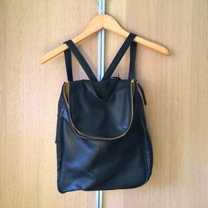 Levenger black leather backpack